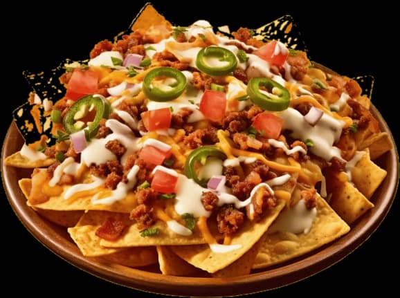 Loaded nachos topped with chicken, cheese, jalapeños, and pico de gallo
